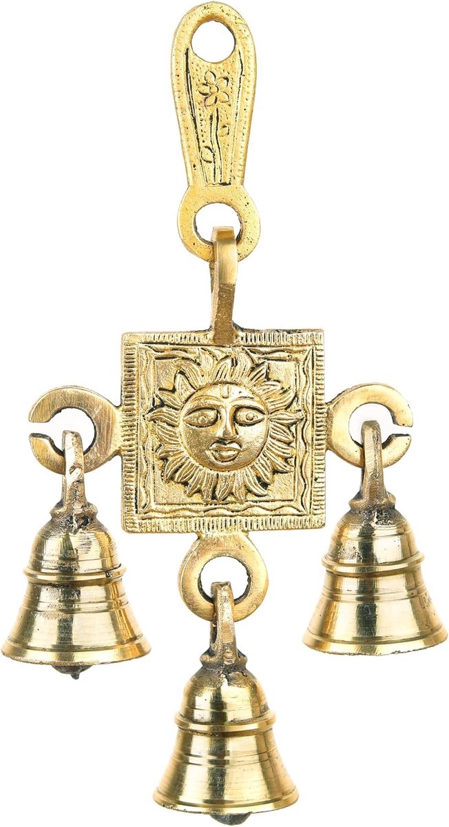 3 Bells Brass Decorative Sun Hanging Hindu Statue for Home Temple Use Statue Idol Figure with Unique for Door Wall Home Indian Traditional Festival New year Gifts Decor Housewarming (Size:-6"X3")