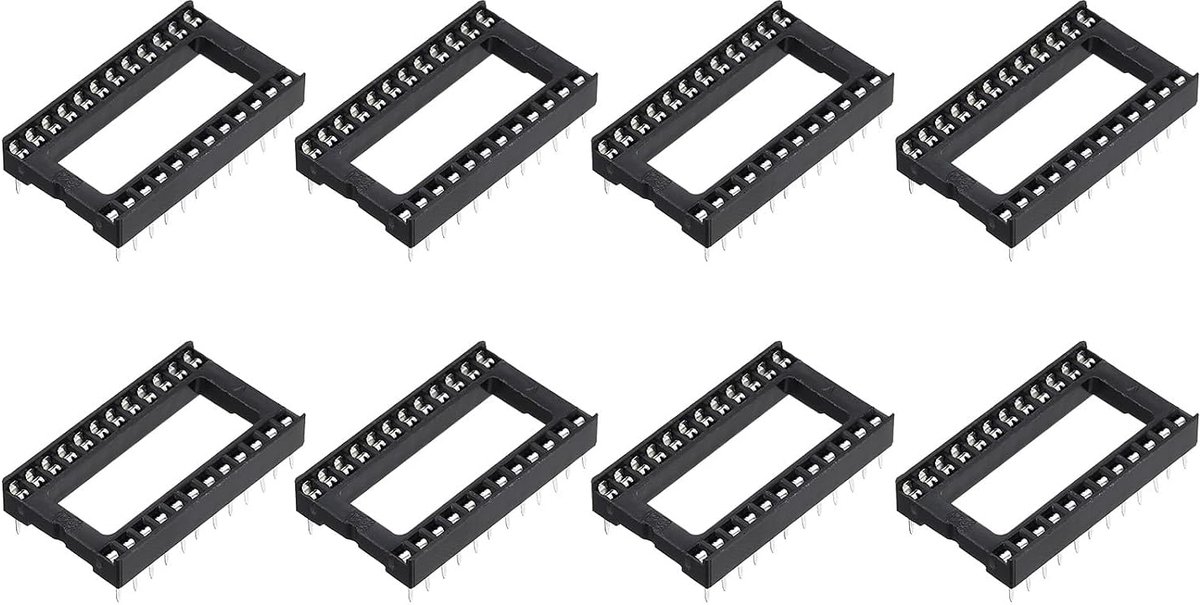 8 stuks DIP IC-socket, 24-pins dip-IC-bussen, 2,54 mm pitch, platte pen, chipconnector, adapter voor breadboard project, PCB-printplaten, zwart
