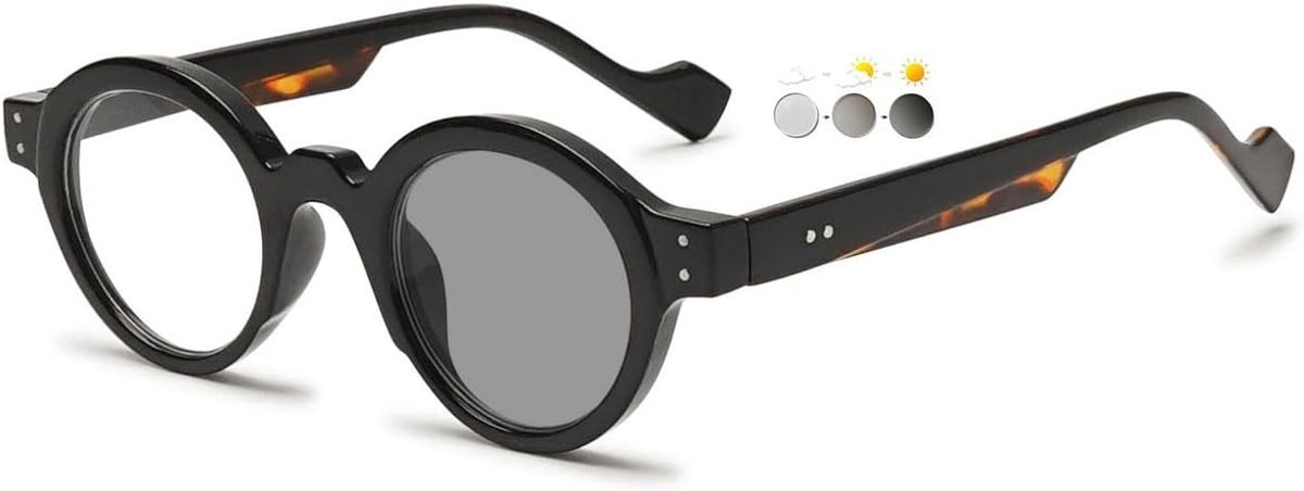 Retro ronde zelfkleurende leesbril fotochroom heren dames anti-blauw licht leesbril met uv-bescherming zonneleesbril leeshulp 0.0 0.5 1.0 1.5 2.0 2.5 3.0 3.5 4.0