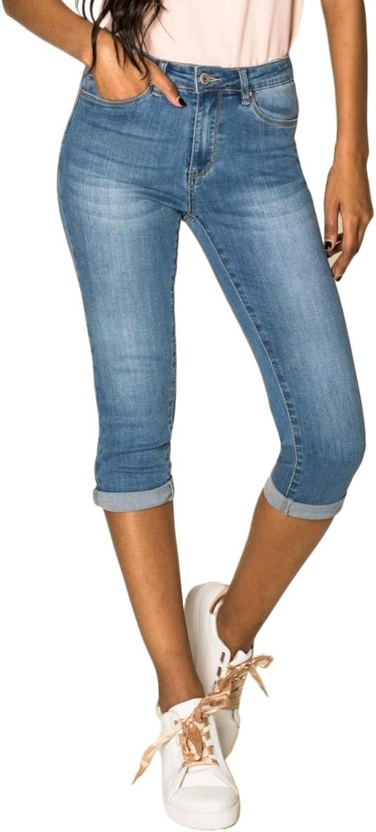 Jeansbroek voor dames, high waist, used-look, wash-effect