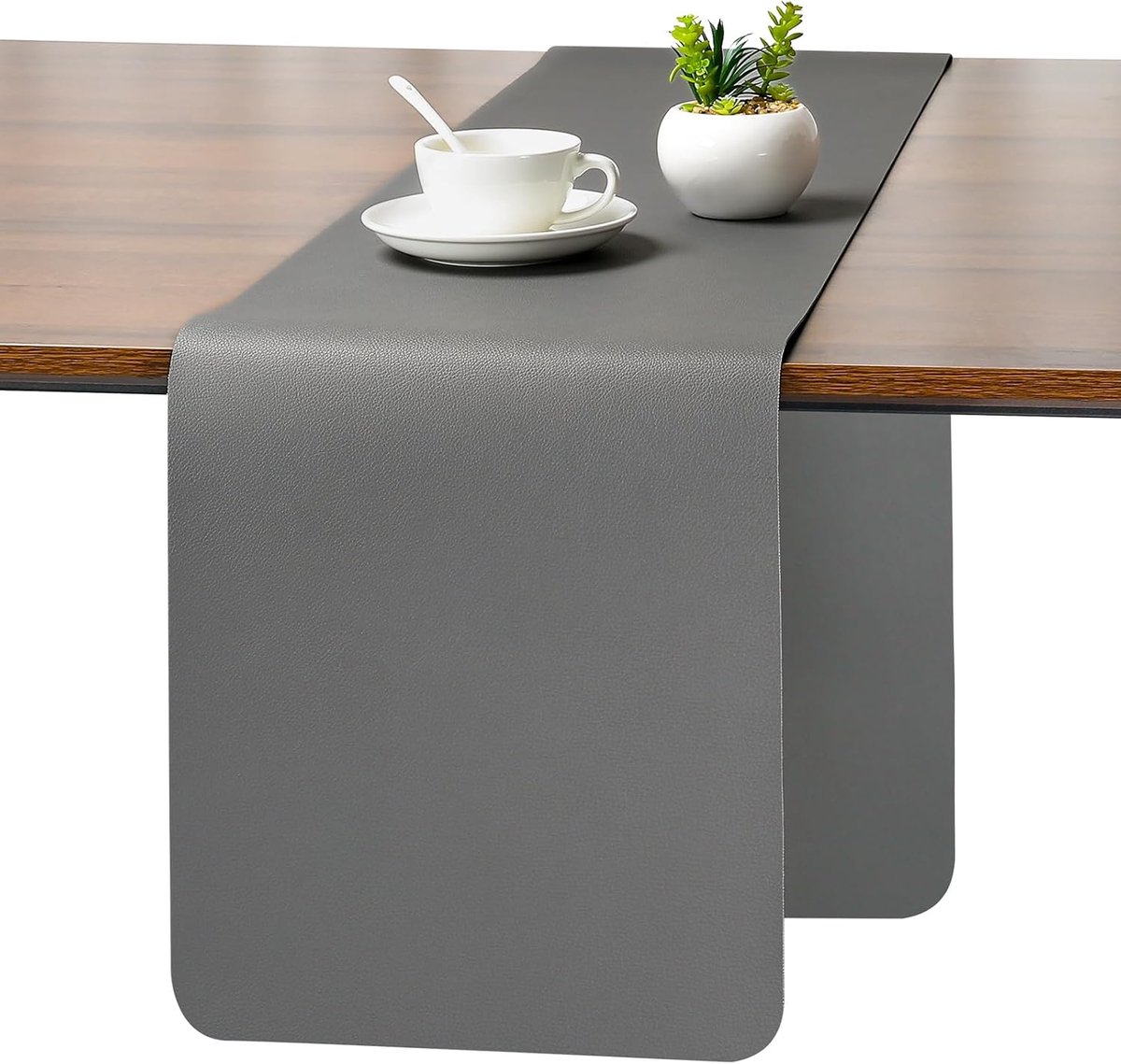 JUN Moderne Afwasbare Dubbelzijdige Leren Tafelloper Waterdicht | Antislip Tafelloper voor Binnen en Buiten Tafeldecoratie voor Eettafel Feest en Restaurant(Grijs 40 X 140 cm)