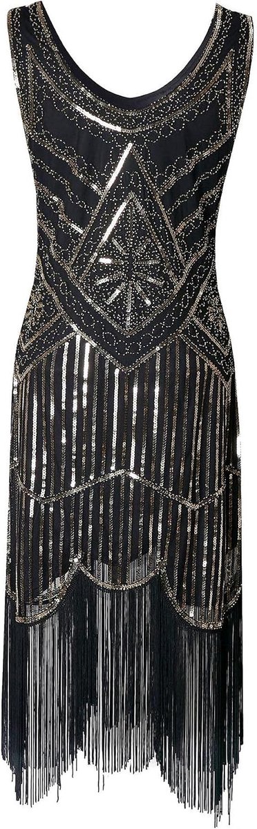 Damesjurk, jaren 20, vintage, Charleston, flapperjurk, Gatsby, met pailletten, zoom met franjes