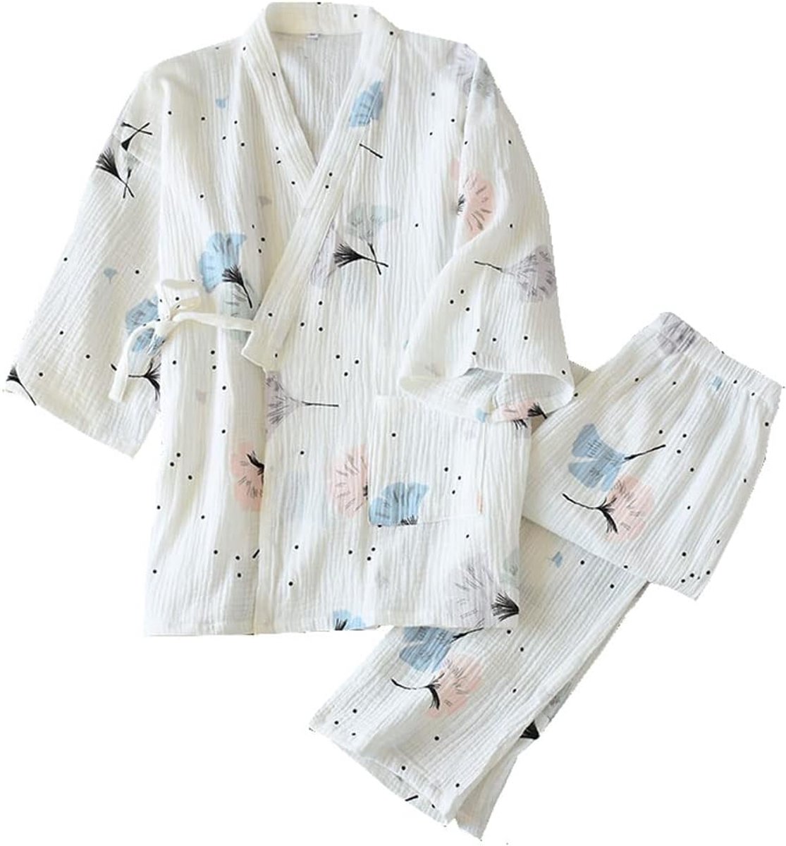 Katoen Crêpe Pure Pyjama Pak Vrouwen Japanse Kimono Pyjama, Veelkleurig-01, L