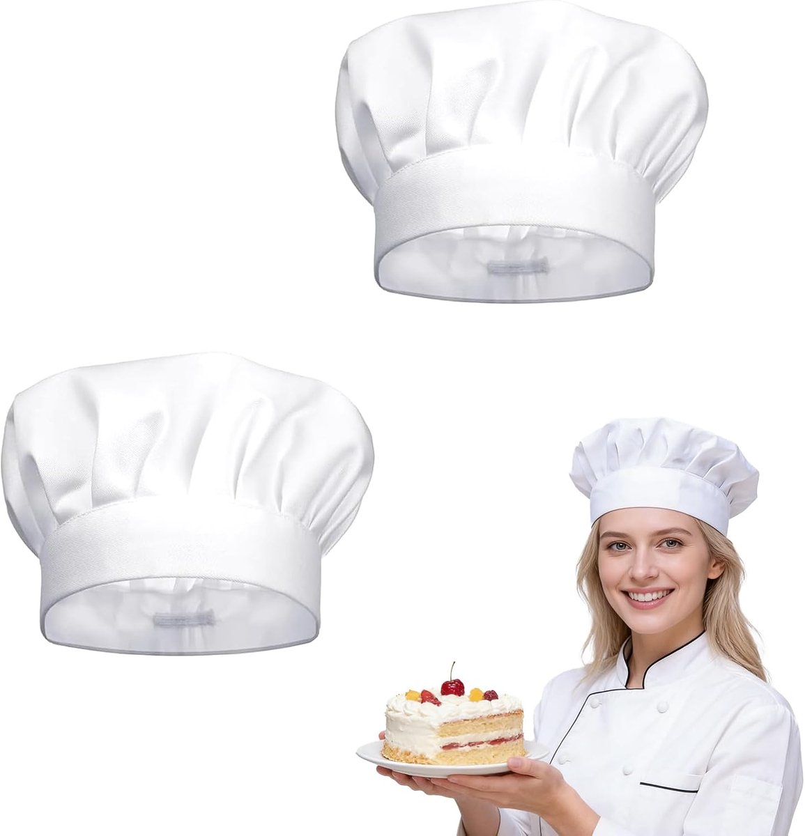 Koksbeanie 2 Stuks Wit - Verstelbare Katoenen Keukenhoed - Professioneel Kookaccessoire voor Thuisgebruik - SnelShoppen