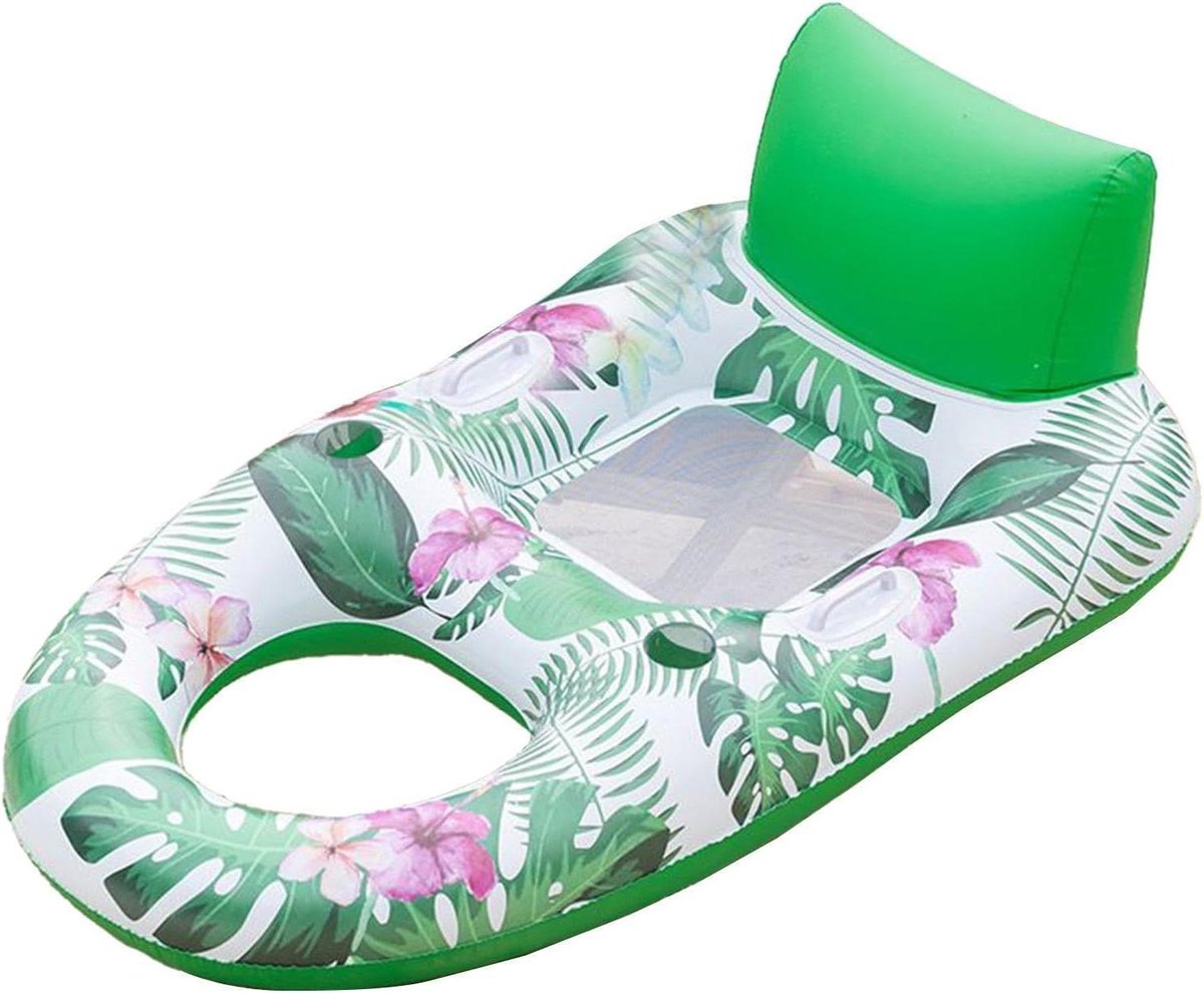 Opblaasbaar Drijvend Bed - Luchtmatras Zwembad - Ontspannen op Water - Stabiel Verbreed Ontwerp - 142x82cm - Groene Bladeren