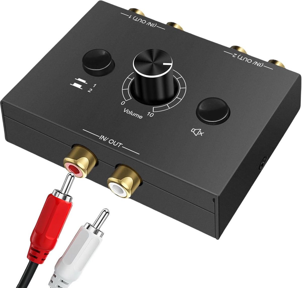 RCA Cinch Stereo Audio Switch 2 (1)-IN-1(2)-Out - Volume Controle - Geluidsselector voor CD Speler en Computer - SnelShoppen