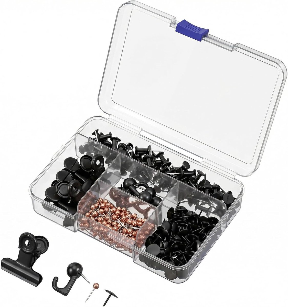 Push pins set 380 stuks - zwarte multifunctionele duimspijkers - praktische opbergdoos - ideaal voor organisatie - SnelShoppen