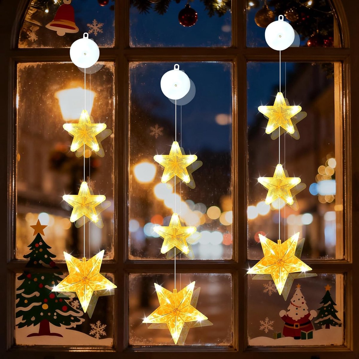 Led-lichtsnoer sterren - 3 stuks op batterijen - kerstverlichting met timer - sfeervolle decoratie voor feestdagen - SnelShoppen
