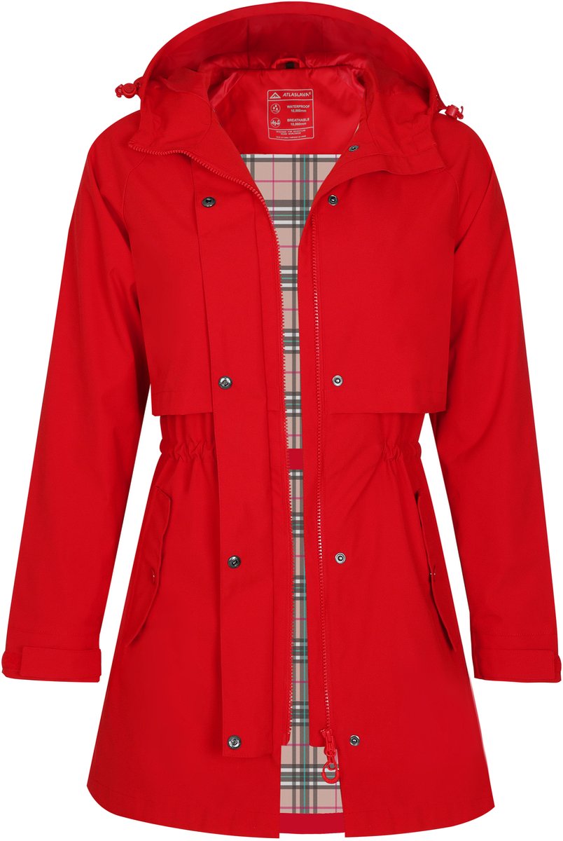 ATLASLAVA Dames regenjas - regenmantel - waterdicht met capuchon - vrouwen regenjack - overgangsjas - outdoor lente zomer herfst - XXXL - Rood