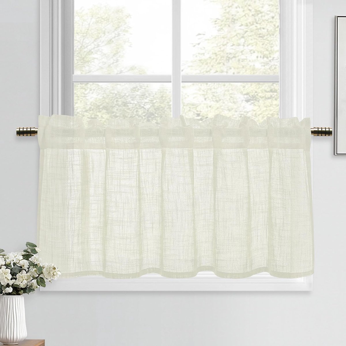 Gordijnen 45 x 120 cm - Beige Linnen - Semi-Transparant - Modern voor Keuken - SnelShoppen