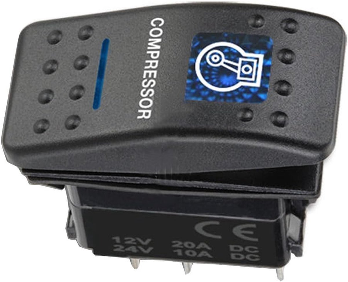 Rocker switch 12V 20A - met blauwe LED - waterdicht - geschikt voor auto en boot - SnelShoppen