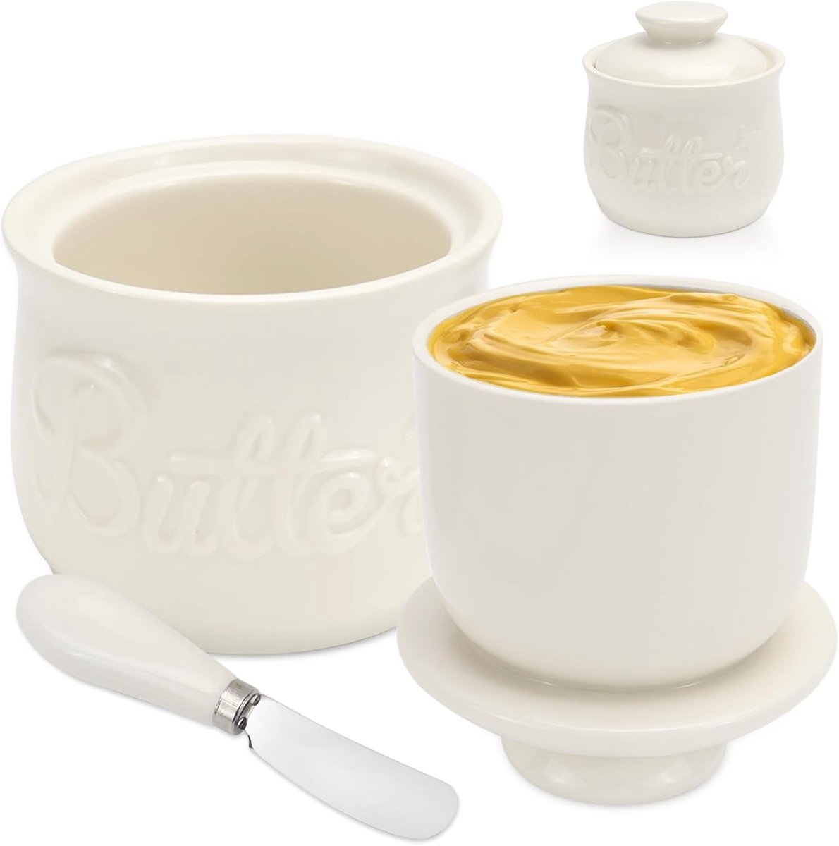 Boterdish met deksel - keramisch - vintage design - houdt boter vers en smeerbaar - SnelShoppen