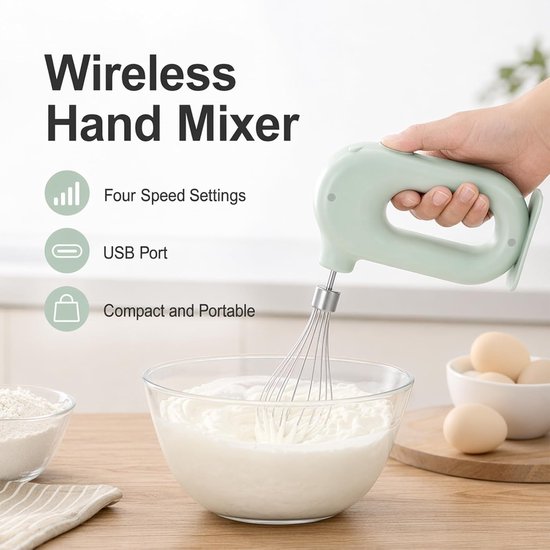 Elektrische handmixer 1500 mAh - oplaadbaar groen - 4 snelheden - ideaal voor het kloppen van eieren - SnelShoppen — afbeelding 4
