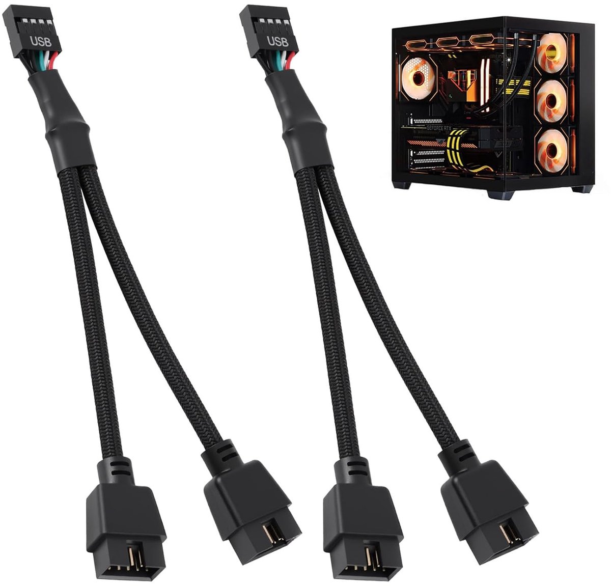 9 Pin USB 2.0 splitter adapter - 2-pack 9-pin kabels - duurzame zwarte kabel - SnelShoppen