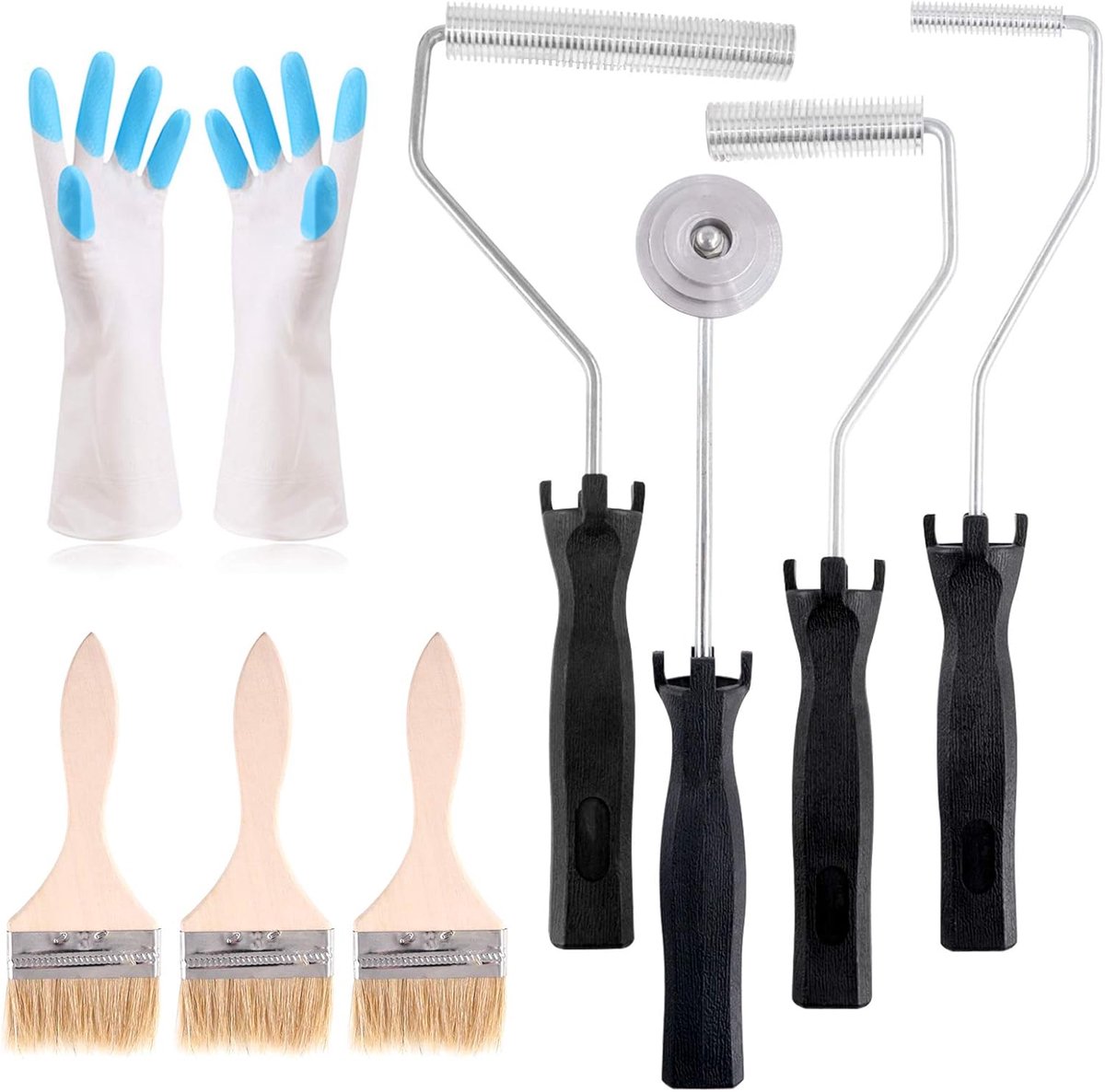 Fiberglass roller set - 4 stuks gereedschap - glasvezel en detailborstels - perfect voor gladde afwerking - SnelShoppen