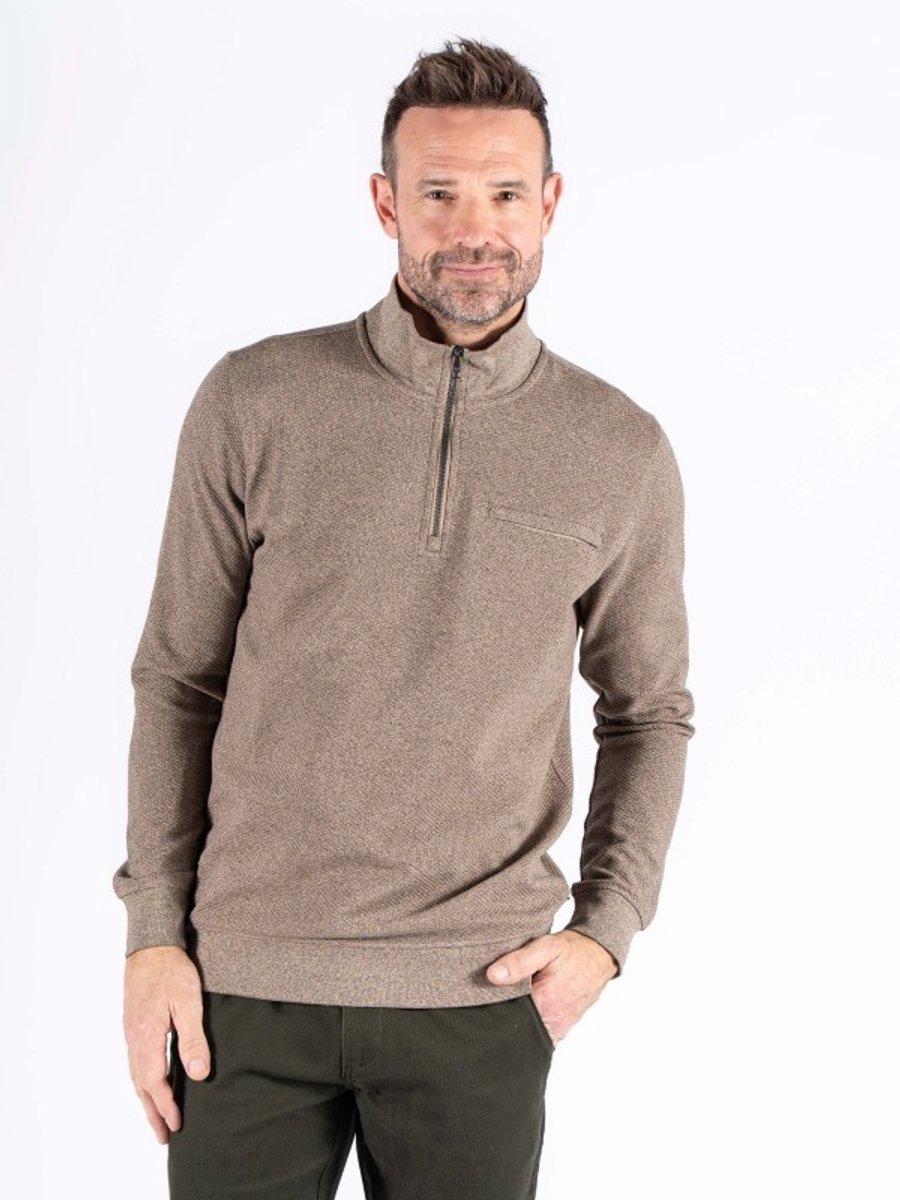 Trui 600281 taupe uni Tony kort rits Pre End - maat 3XL