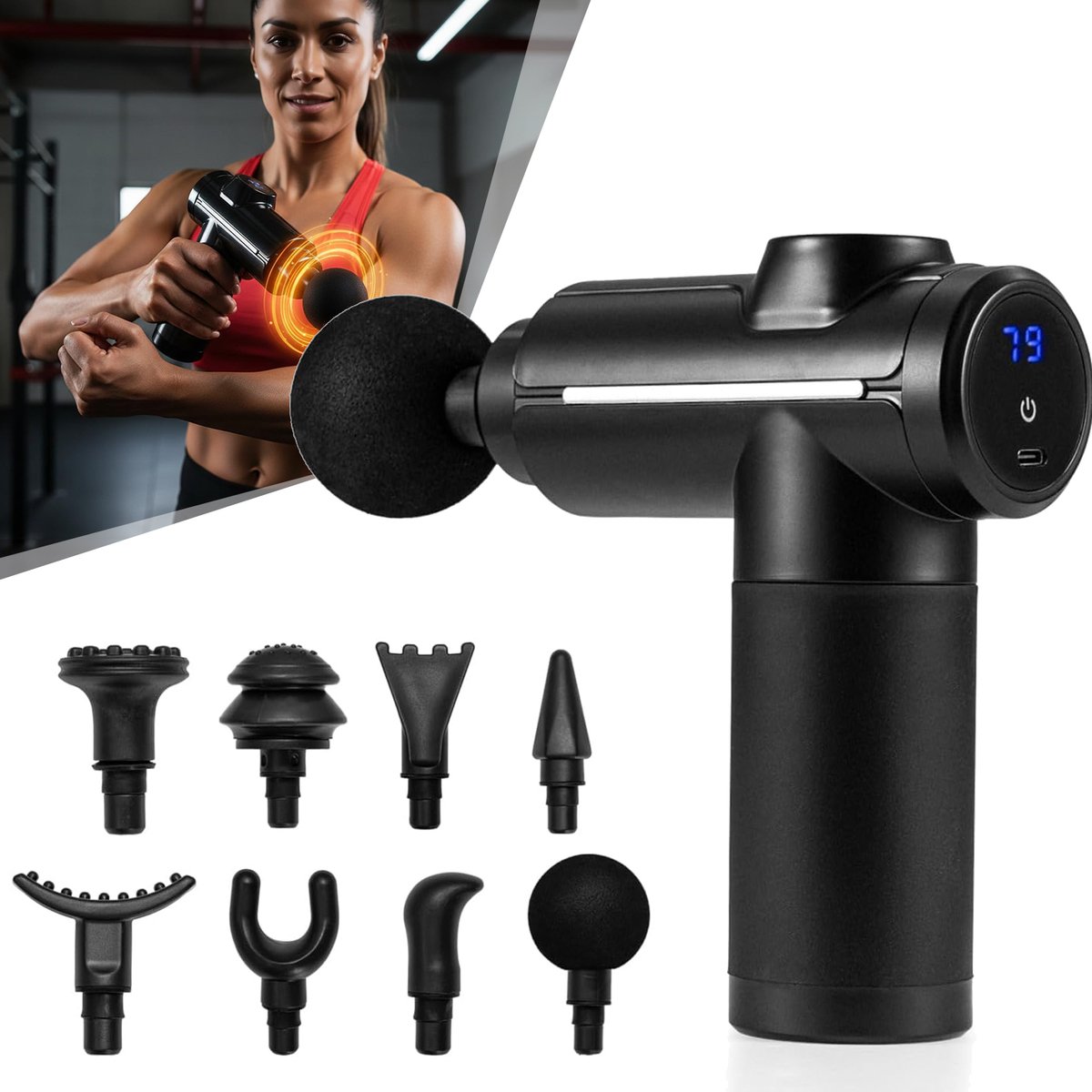 Massagepistool Voor Diepe Weefselmassage - Spierpercussiemassageapparaat - Stille Handmassageapparaten - Met 32 ​​Versnellingen En 8 Koppen
