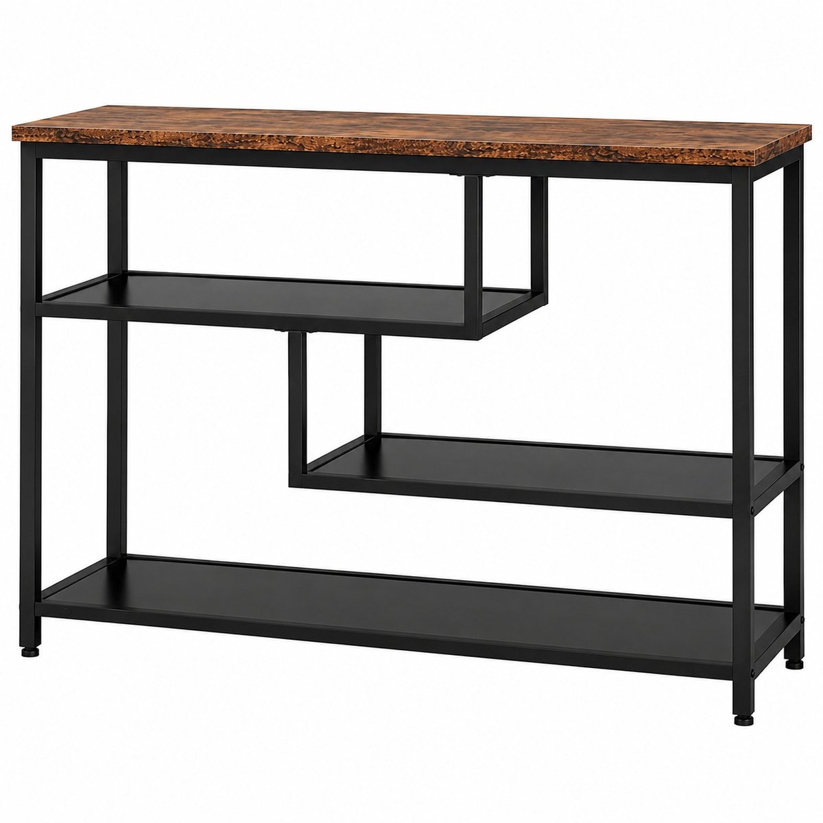 Bresht Bijzettafel - Kast - 4 Opbergplanken - Gehard Glas - Stevig metalen frame - Industrieel - Vintage Bruin - 100 × 30 × 75 cm