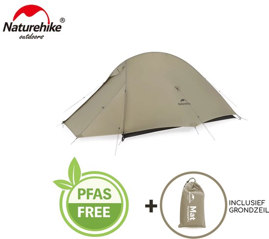 Naturehike Cloud Up 2 PRO - 100% PFAS-vrij - 2 persoons tent - Lichtgewicht tent - Incl. grondzeil - 20D 3000MM - Maanzand van Naturehike — afbeelding 2