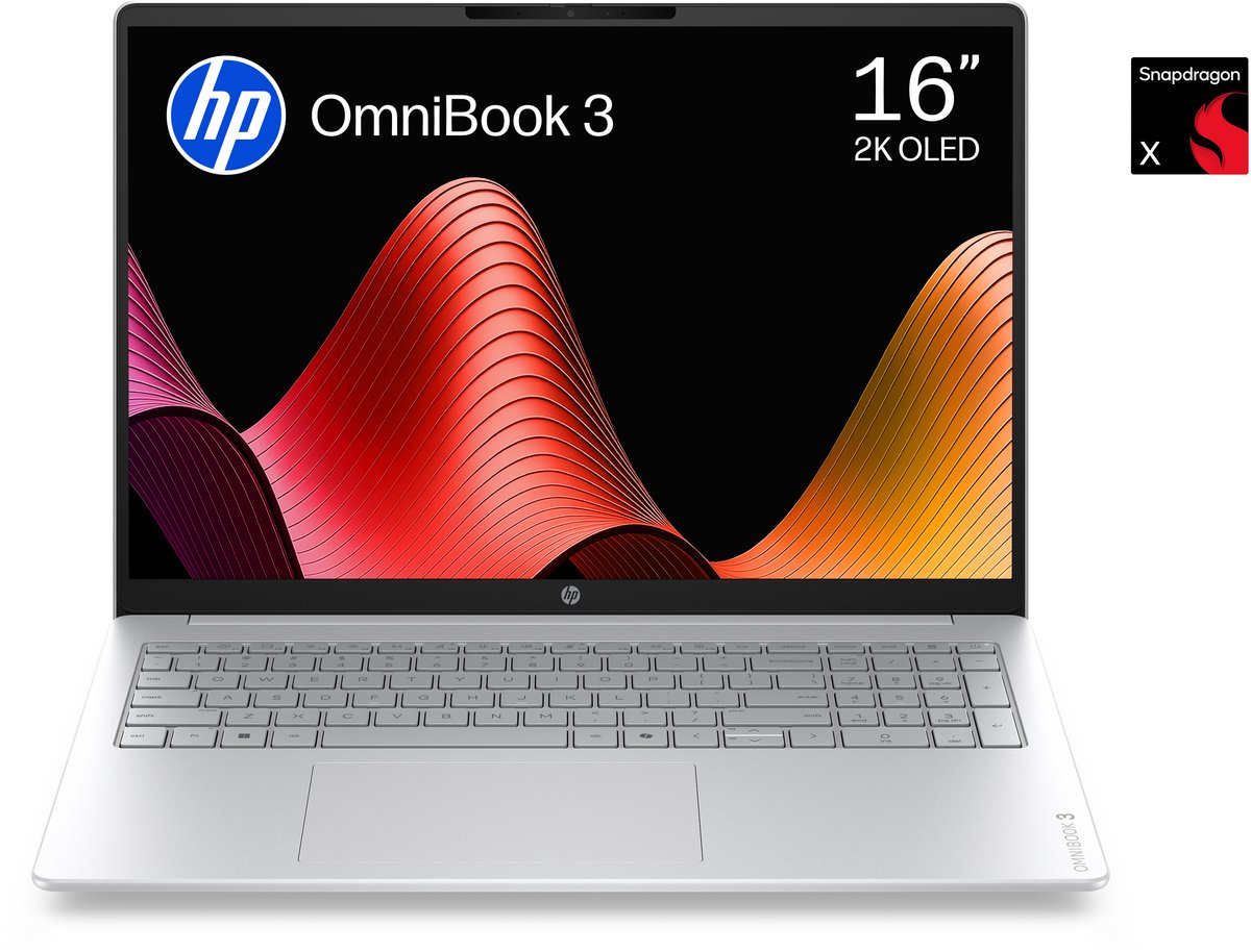 HP OmniBook 3 16-bz0710ndx - Copilot+ Laptop - 16 inch - Snapdragon X - 8GB/512GB - QWERTY - 2K OLED - Studenten laptop