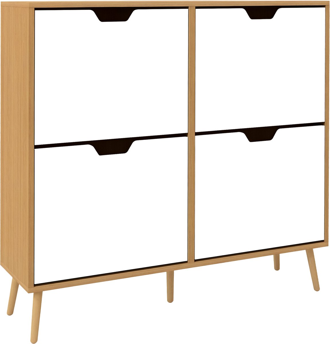 Schoenenkast - 4 kleppen - 16 paar - 95 x 26 x 95 cm - naturel - Schoenenkast - met verstelbare plank - houten poten - grote capaciteit