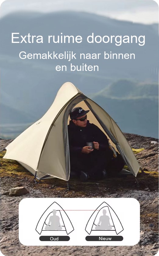 Naturehike Cloud Up 2 PRO - 100% PFAS-vrij - 2 persoons tent - Lichtgewicht tent - Incl. grondzeil - 20D 3000MM - Maanzand van Naturehike — afbeelding 5
