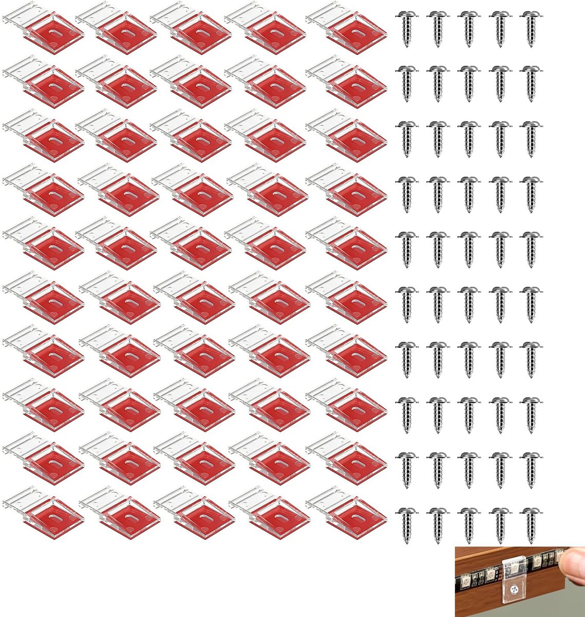 LED-strip montageclips 50 stuks - 10 mm transparant - met lijm en schroeven - discrete bevestiging voor keuken - ShopVlot