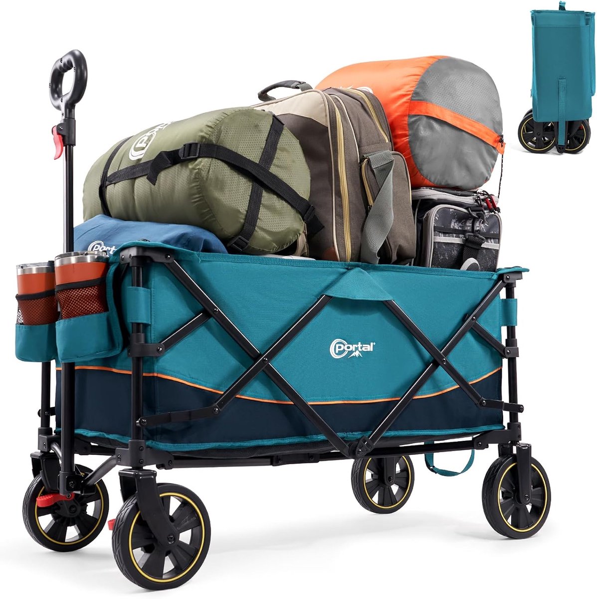 Vouwbare Handkar XXL - Grote Laadcapaciteit 120 kg - Handtrolley met Bekerhouder - Ideaal voor Camping - SnelShoppen