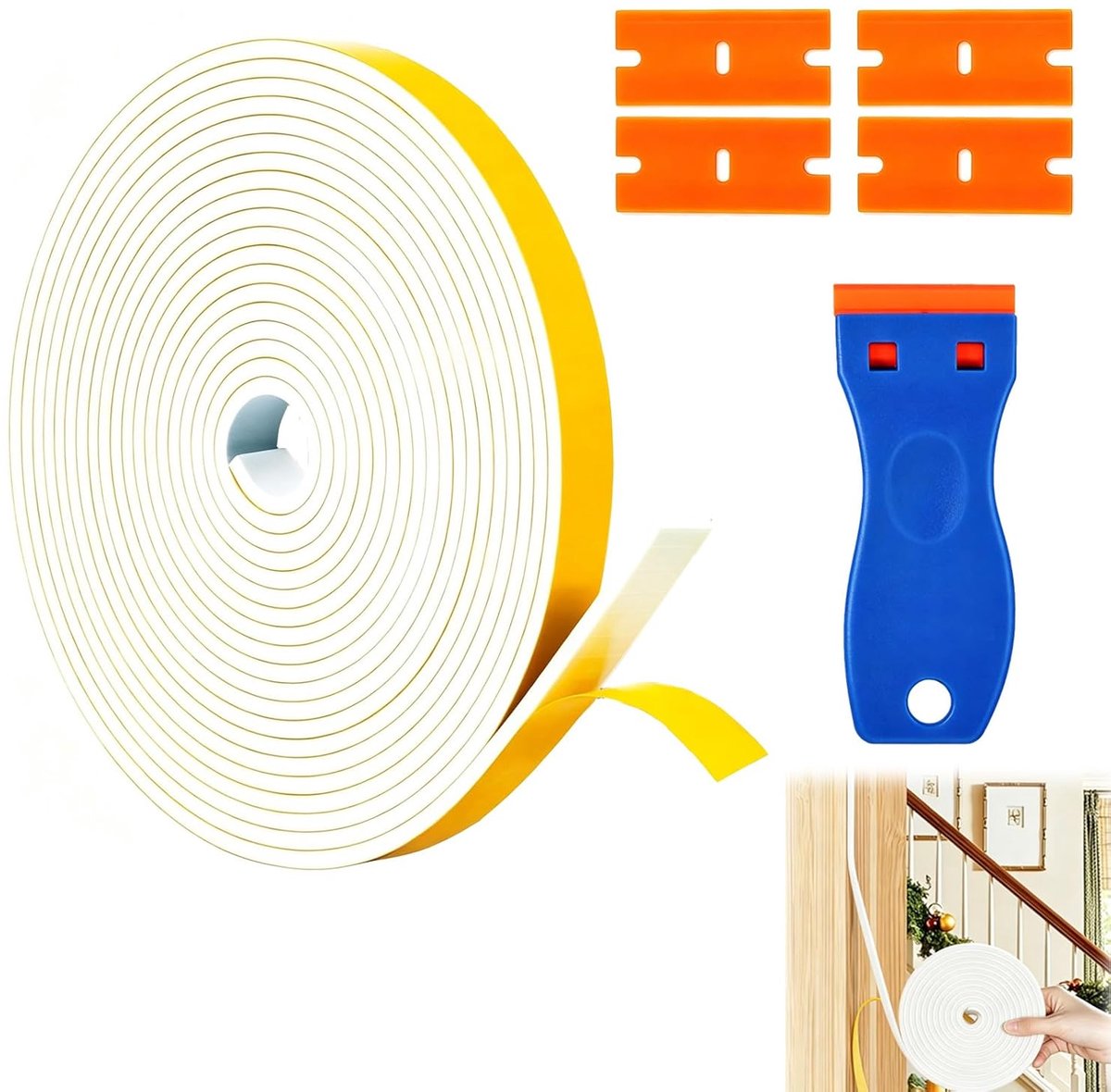 Afdichtstrip kookplaatafdichting 5 m - zelfklevend schuimrubber 6 x 3 mm - inclusief schraper - eenvoudig aanbrengen - SnelShoppen