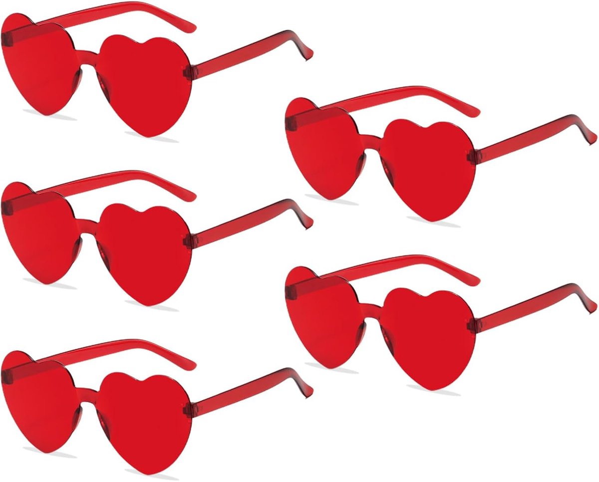 Zonnebril hartvormig 5-delig - rode liefde - rimless retro - perfect voor feestjes - SnelShoppen