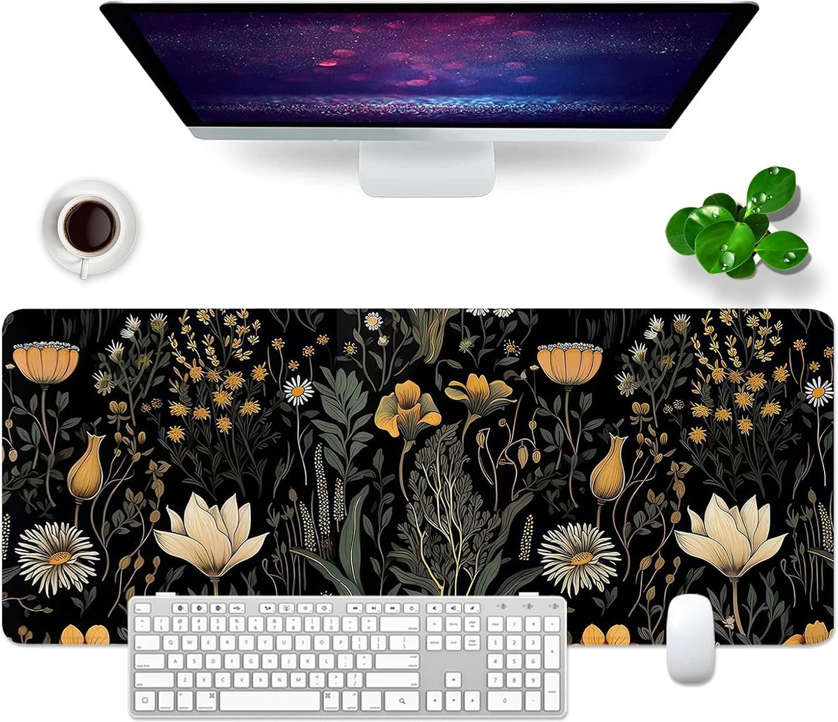 Mouse Pad XL 80 x 30 cm - Bloemen en Gras - Gaming Desk Pad - Ruimte voor Laptop en Toetsenbord - SnelShoppen