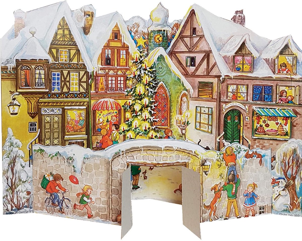 Adventskalender met muurthema - papier - op te stellen - sfeervolle decoratie voor de feestdagen - SnelShoppen
