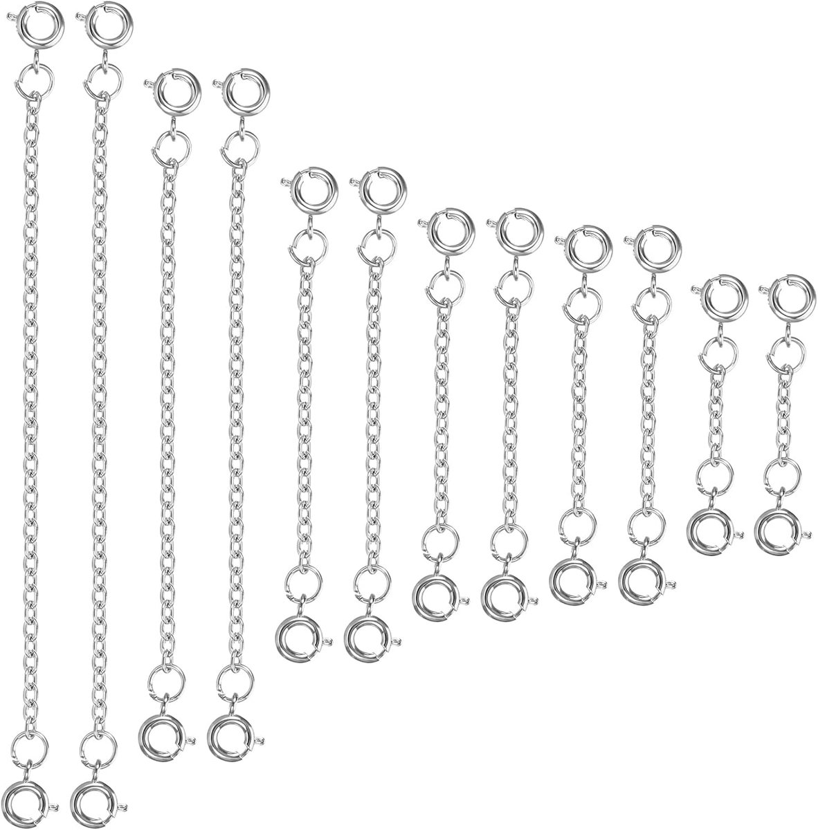 Chain Extension Set 12-delig - RVS - 6 maten - Perfect voor het maken van sieraden - SnelShoppen