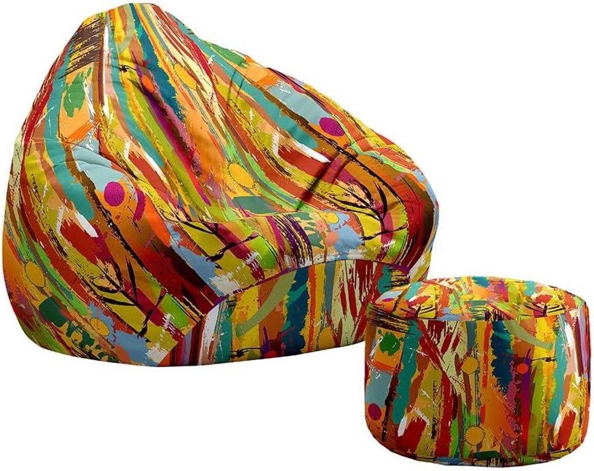 Zitzak met Voetenbank - Luie Sofa Zitzak - Ontspannen Zitten - Machinewasbaar - 70x80+20x30cm - Abstract Graffiti