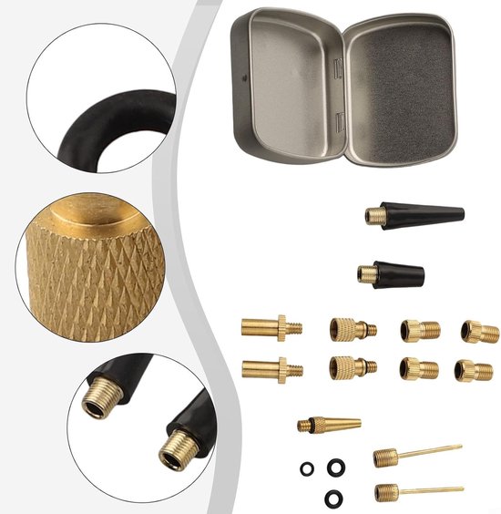 Ventiel Adapter Set - Lucht Naaldenset - Banden Oppompen - Complete 17-delige Kit - 17 Stuks - Metaal — afbeelding 2