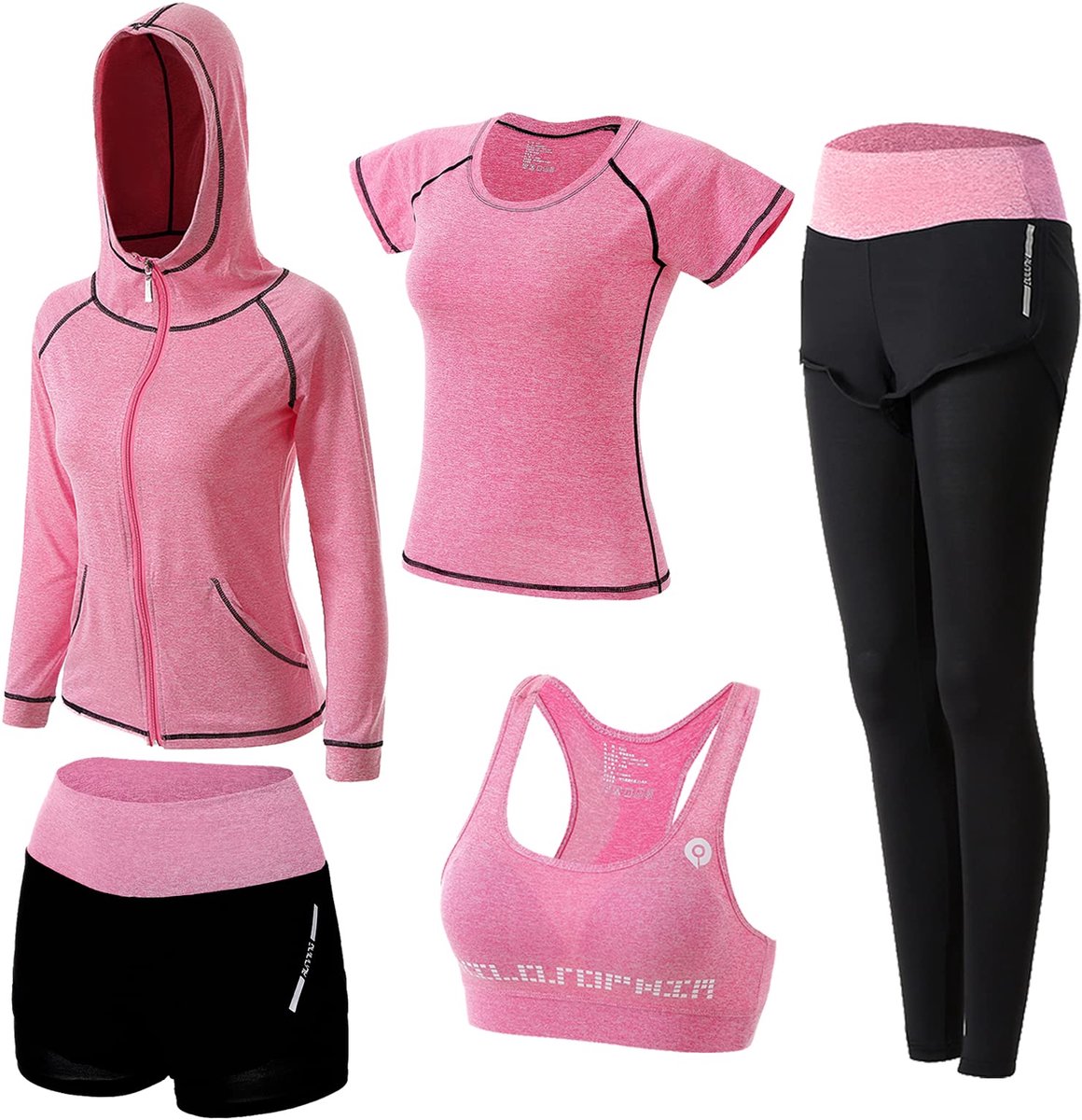 Yoga pak dames L - roze - 5 delige activewear set - ideaal voor fitness en yoga - ShopVlot