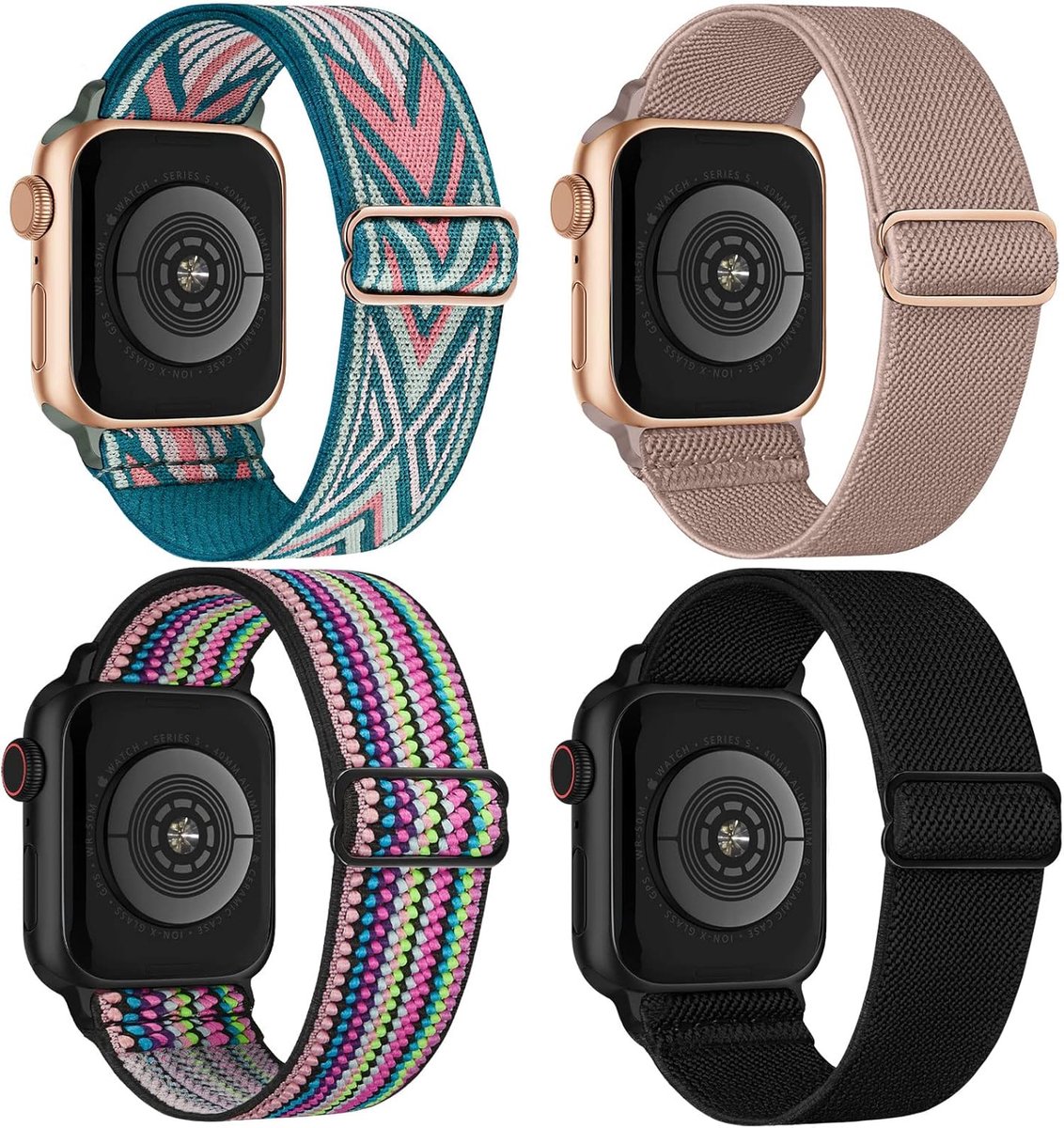 Nylon elastische band 42mm/44mm/45mm - verstelbaar - sportief design - geschikt voor Apple Watch - ShopVlot