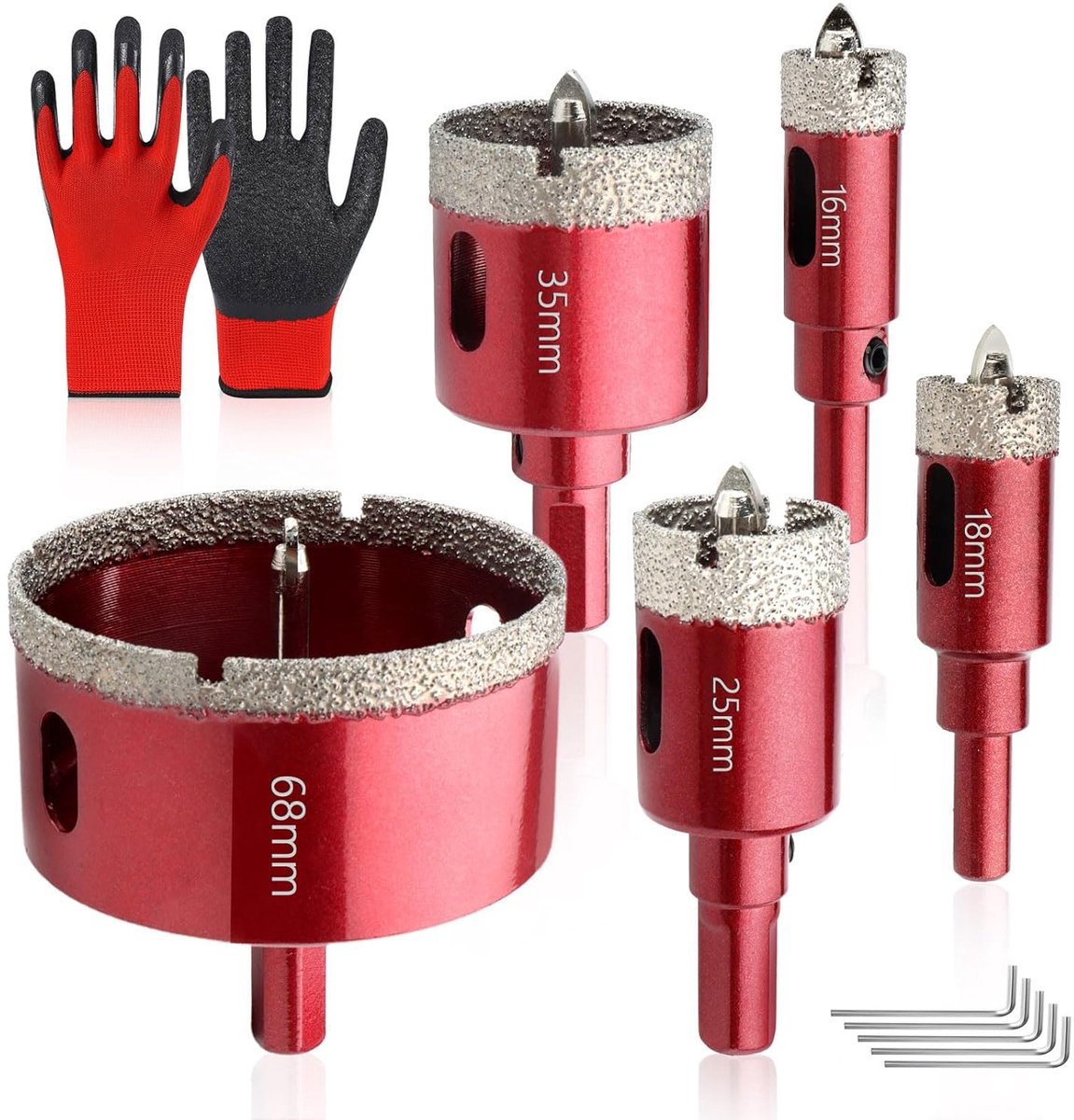 Diamantgatzaag set 5-delig - 16/18/25/35/68 mm - met centrumbit - nauwkeurige zaagsnedes voor keramiek en glas - ShopVlot