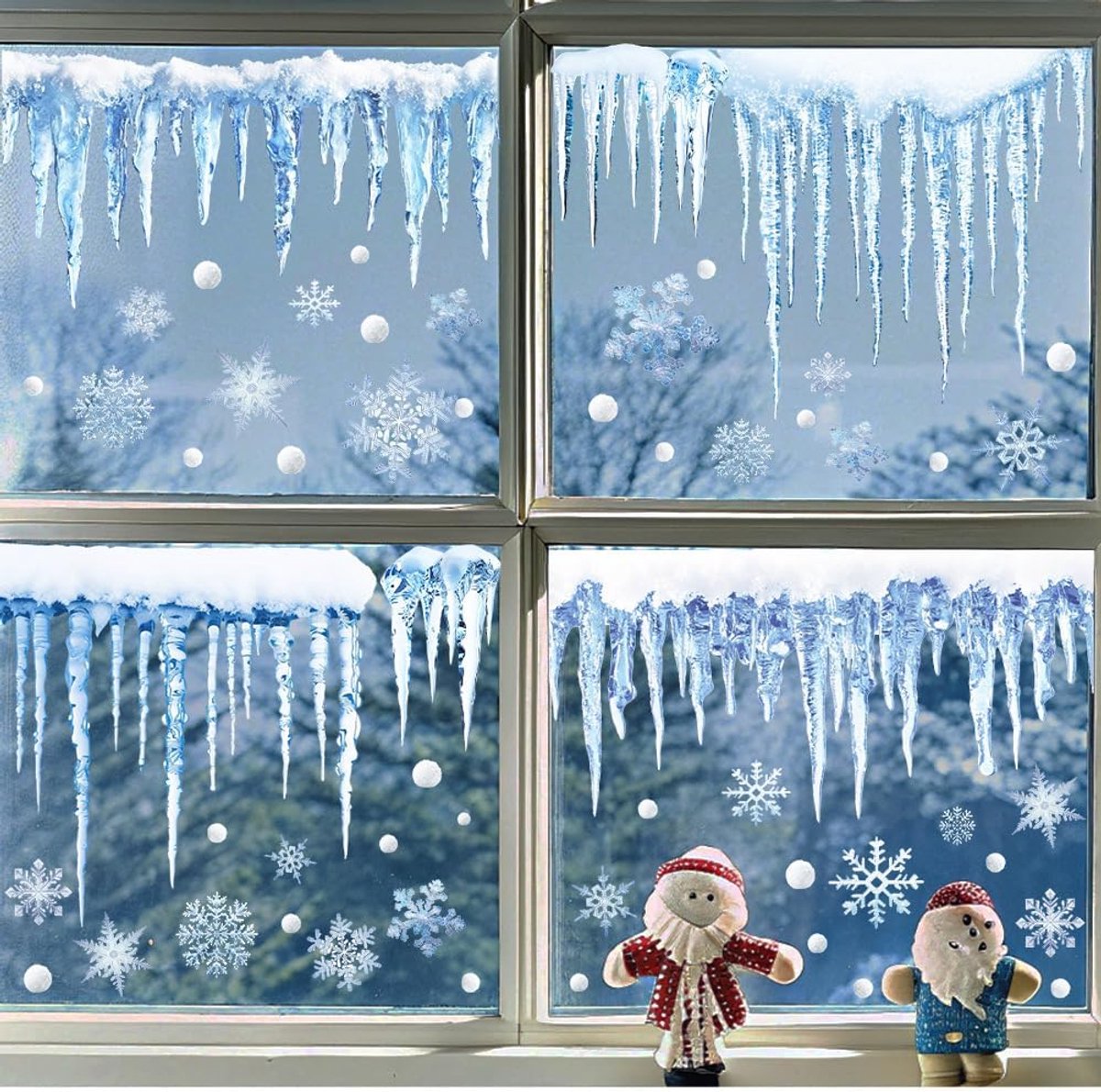 Raamdecoratie Kerst - Zelfklevende Raamsticker - Sneeuwvlokken en IJspegels - Elegante Winterversiering - ShopVlot