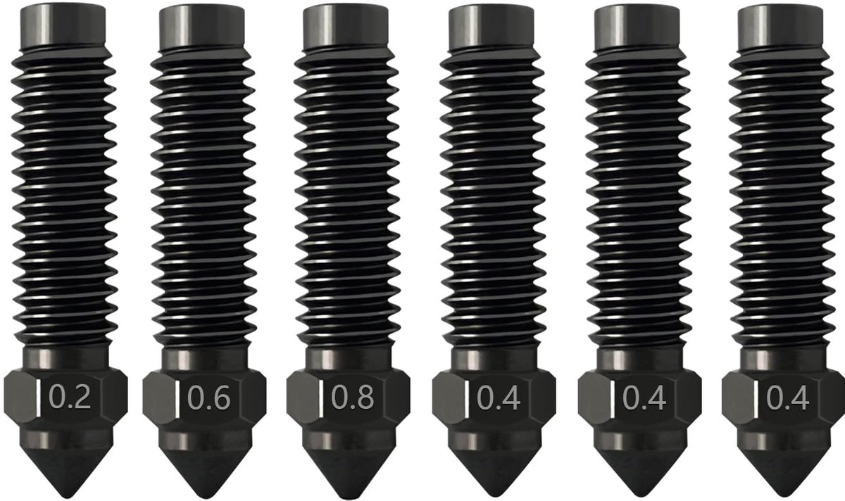 Nozzles 0.2mm 0.4mm 0.6mm 0.8mm - gehard staal - slijtvast - geschikt voor 3D printen - ShopVlot