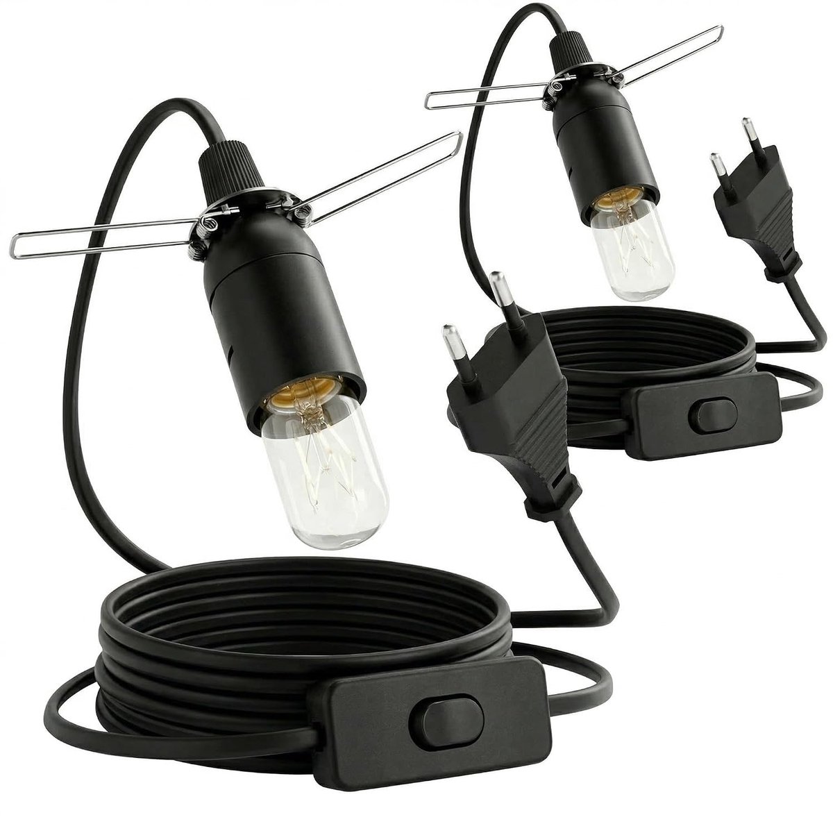 E14 Lampenhouder met Kabel en Schakelaar - Zwart - 2 Stuks - Geschikt voor DIY Lampen - ShopVlot
