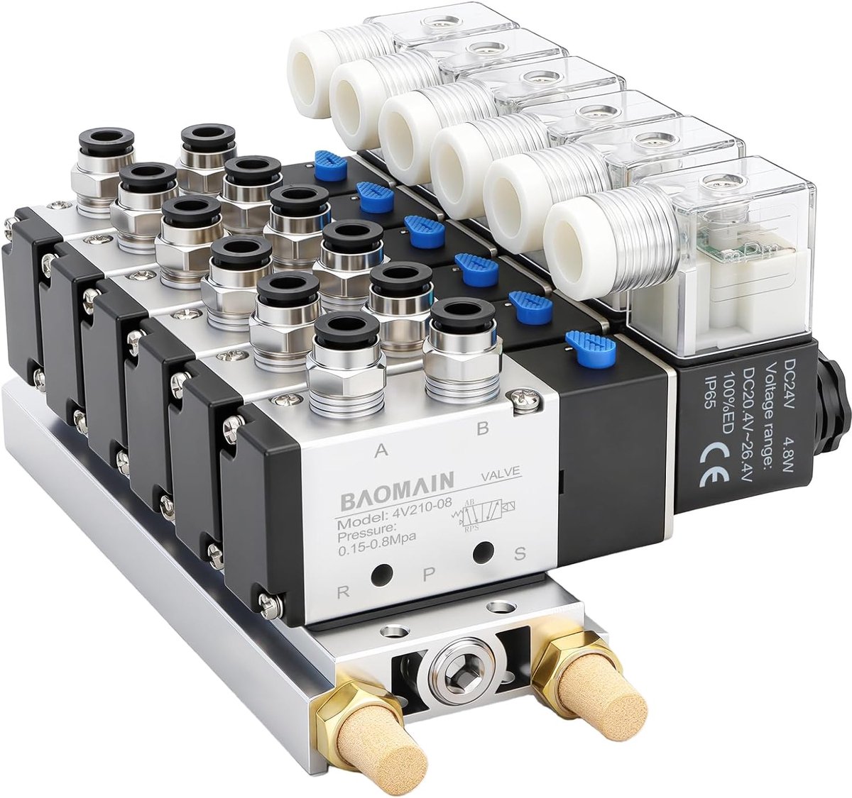 Pneumatische solenoïdeventiel 2 positie 5 weg - DC 24V - 8mm aansluiting - Ideaal voor luchtcirculatie - ShopVlot