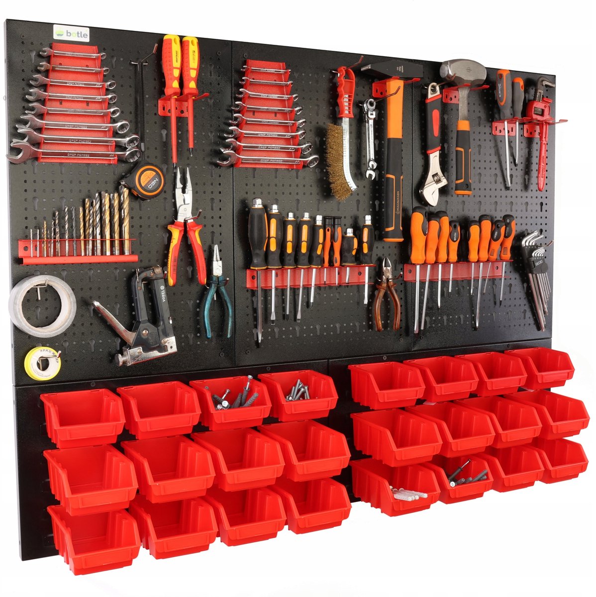Werkbank Gereedschapspaneel 120x90cm met 24 Rode Bakjes & Haken