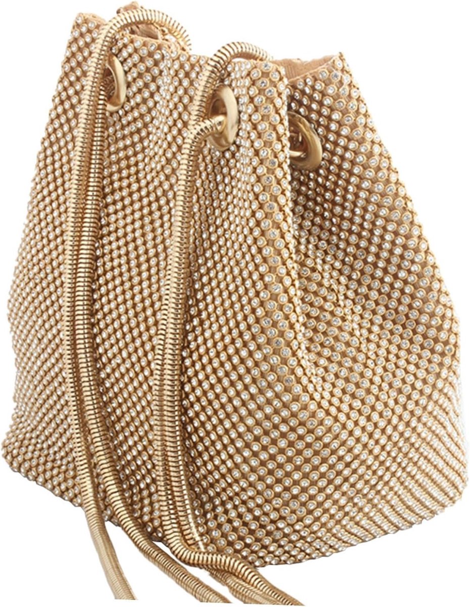 Handtas dames - elegant met strass - goudkleurig polyester - perfect voor feesten - ShopVlot