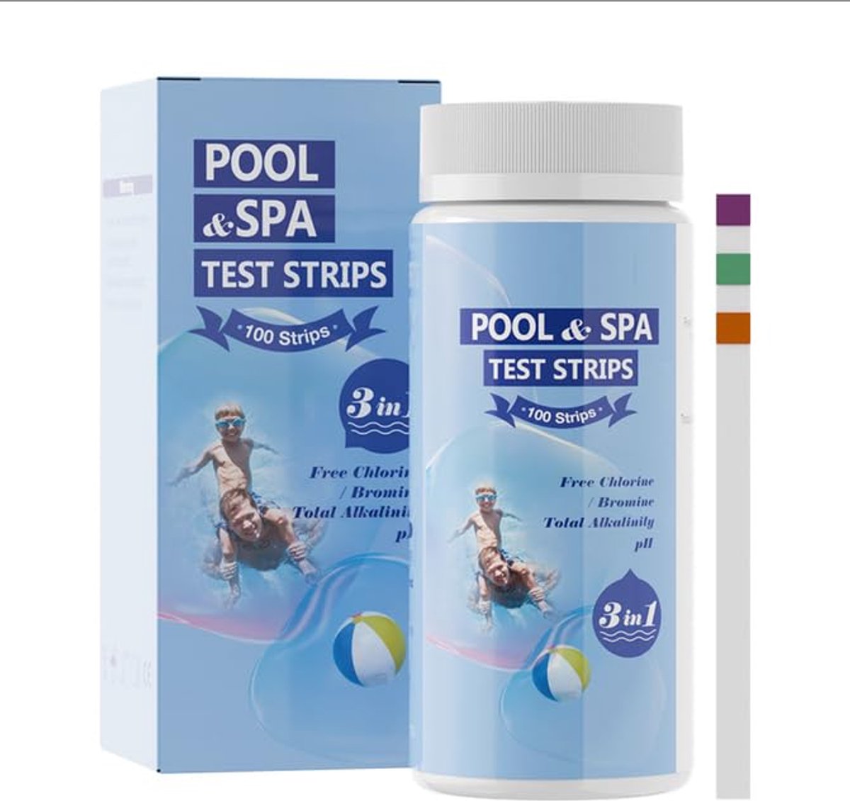 Zwembadteststrips 100 stuks - 3-in-1 testset - vrij chloor, alkaliniteit en pH - voor betrouwbare waterkwaliteit - ShopVlot