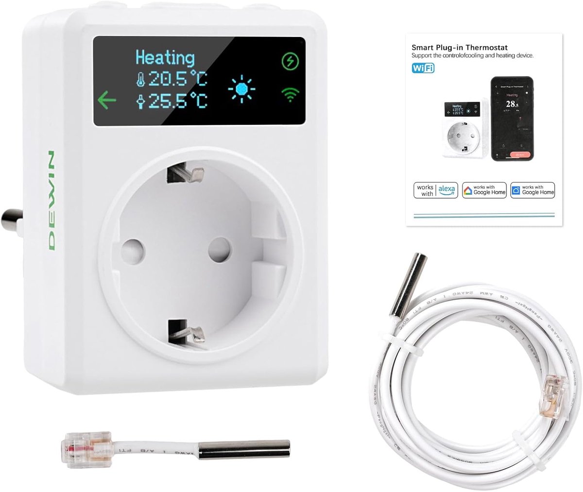 WiFi stekkerthermostaat - slimme temperatuurregeling - compatibel met Alexa - handige afstandsbediening - ShopVlot