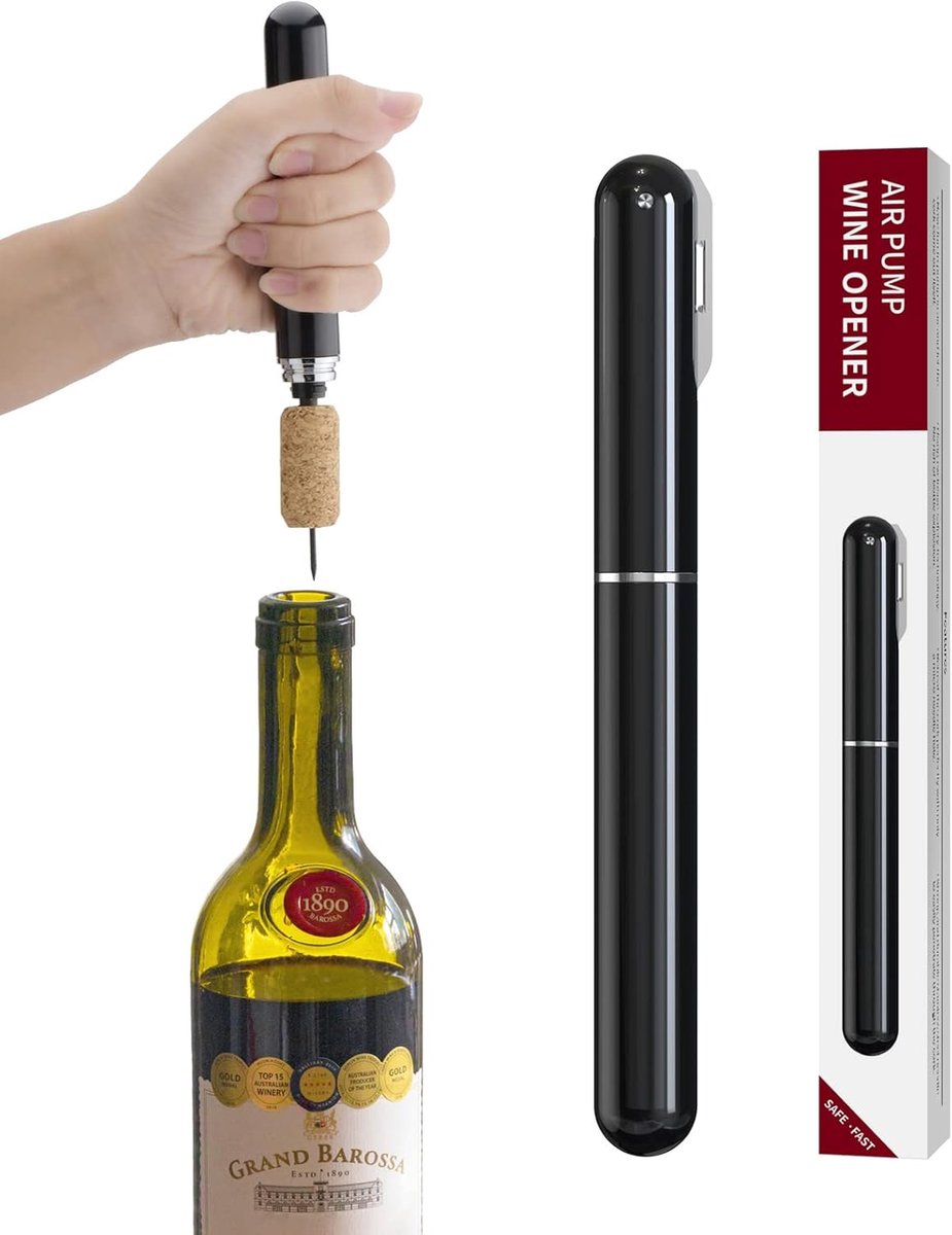 Wijnopener 2 in 1 - Luchtdruk met folieknipper - Handheld en draagbaar - Eenvoudig openen van wijnflessen - ShopVlot