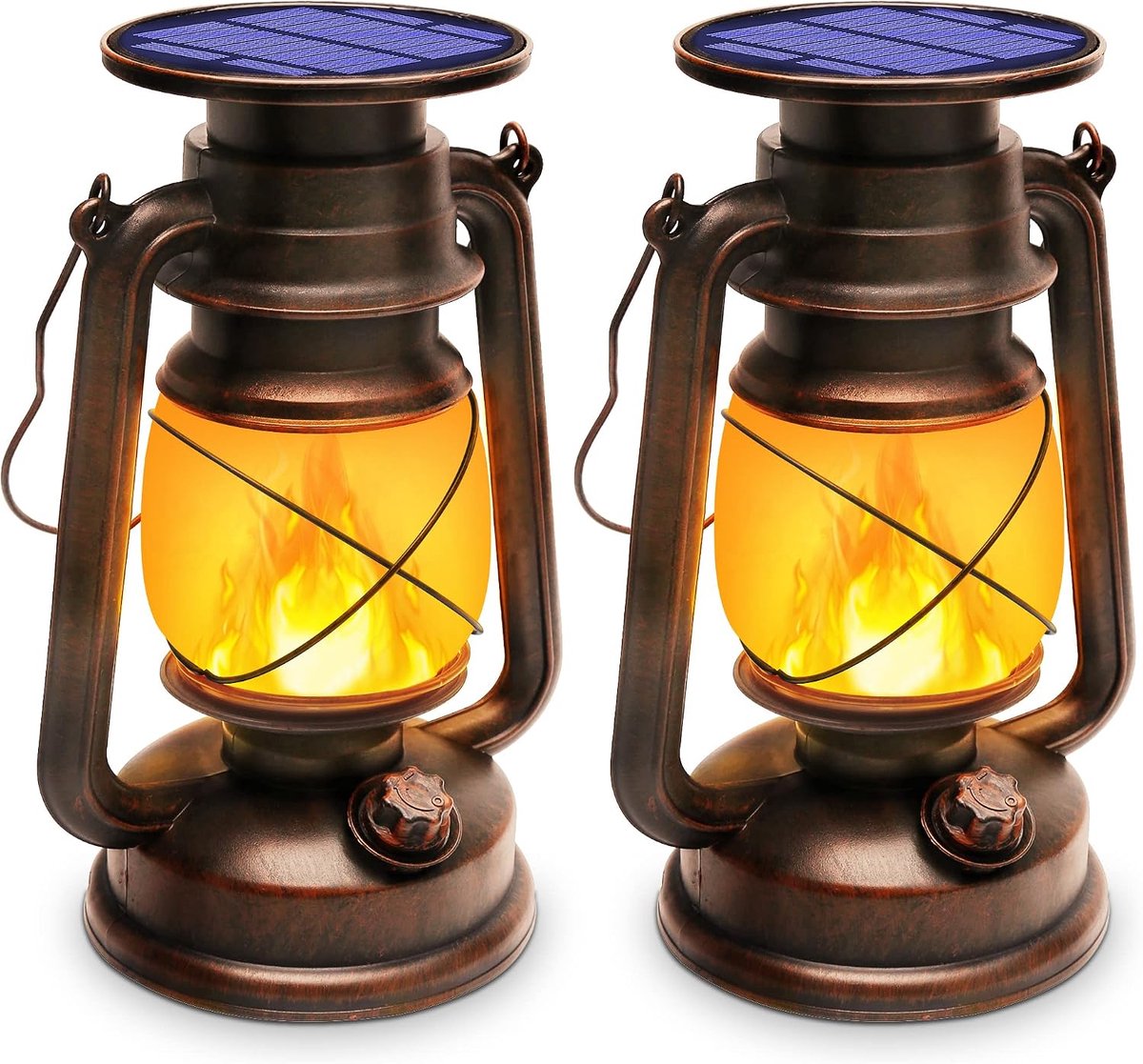 Solar lantaarn vintage - waterdicht - LED vlam effect - sfeervolle verlichting voor tuin - ShopVlot