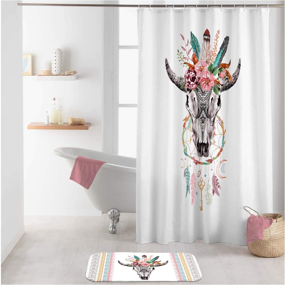 Douchegordijn 180x200 cm - Textiel met ringen - Waterafstotend - Onderhoudsvriendelijk en wasbaar - ShopVlot