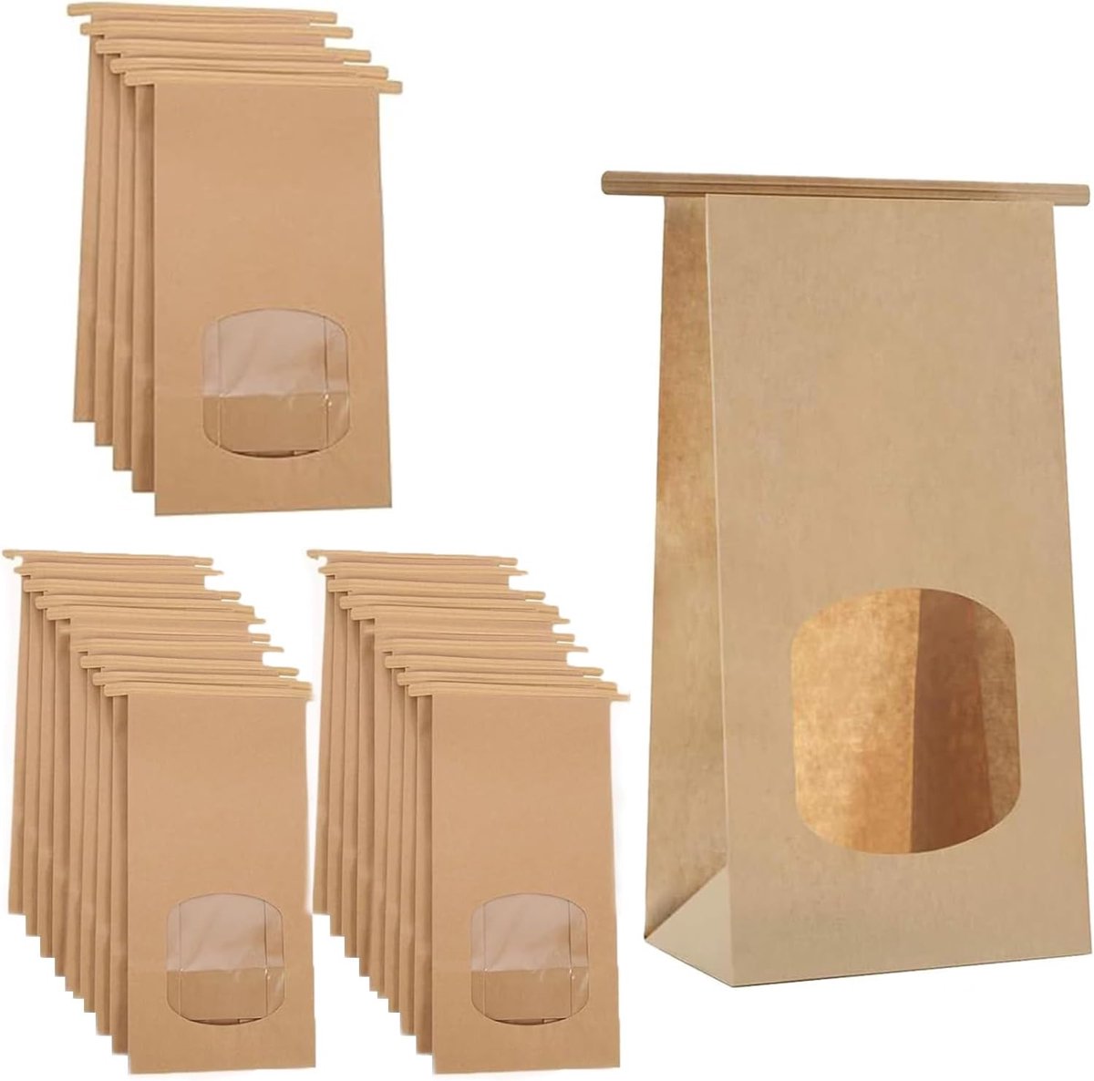 Kraft papieren zakken 25 stuks - met venster - stevige kwaliteit - ideaal voor cadeaus - ShopVlot